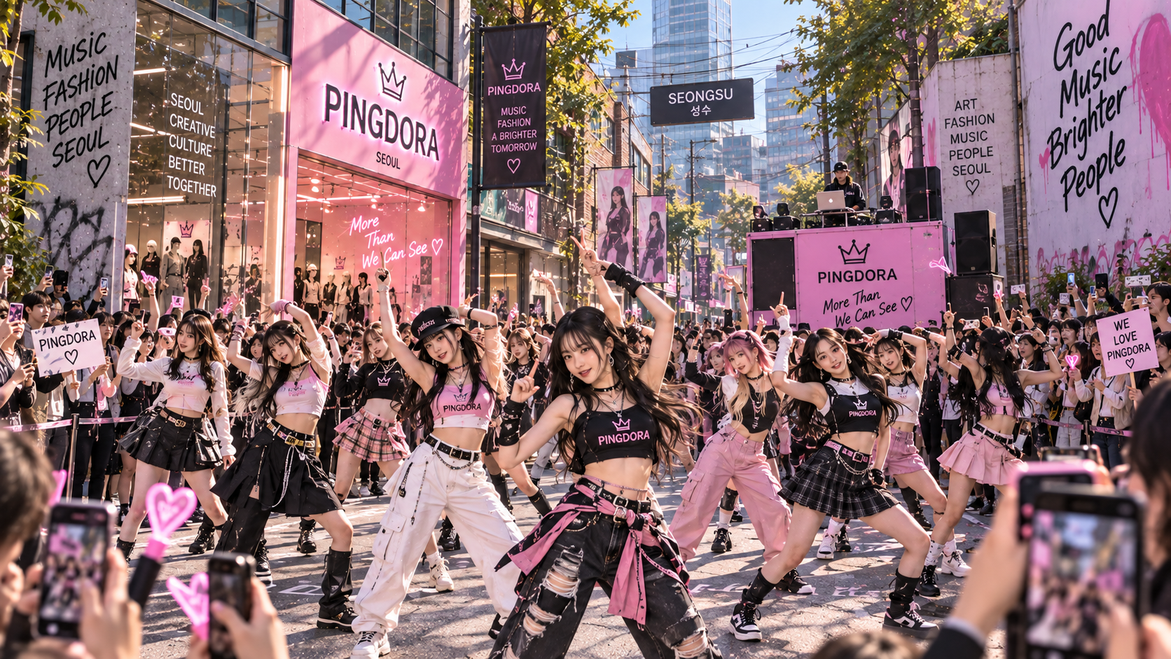 PINGDORA fans take over the streets of Seongsu with a dance performance.
